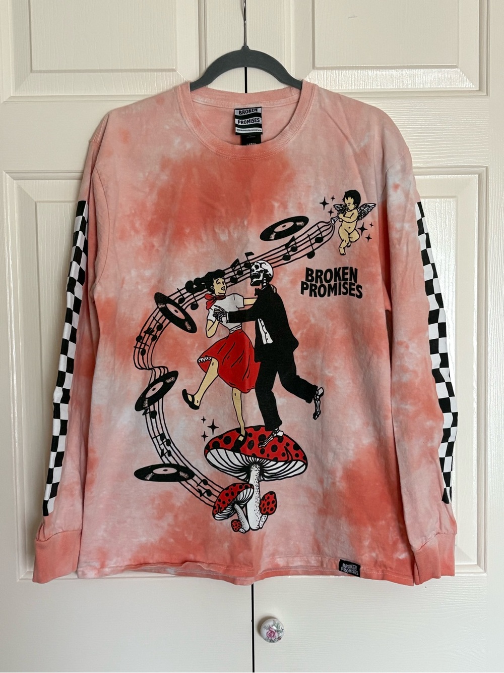 Broken Promises Skeleton Dance Tie-Dye Checkerboard Long Sleeve Shirt Large